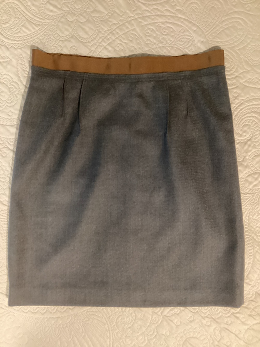 LOFT Gray Pencil Skirt with Tan Waistband